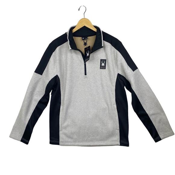 NWT Spyder Cream Quarter-Zip Pullover Men's Sweater Knit Zip Pockets Size Large - Picture 1 of 6